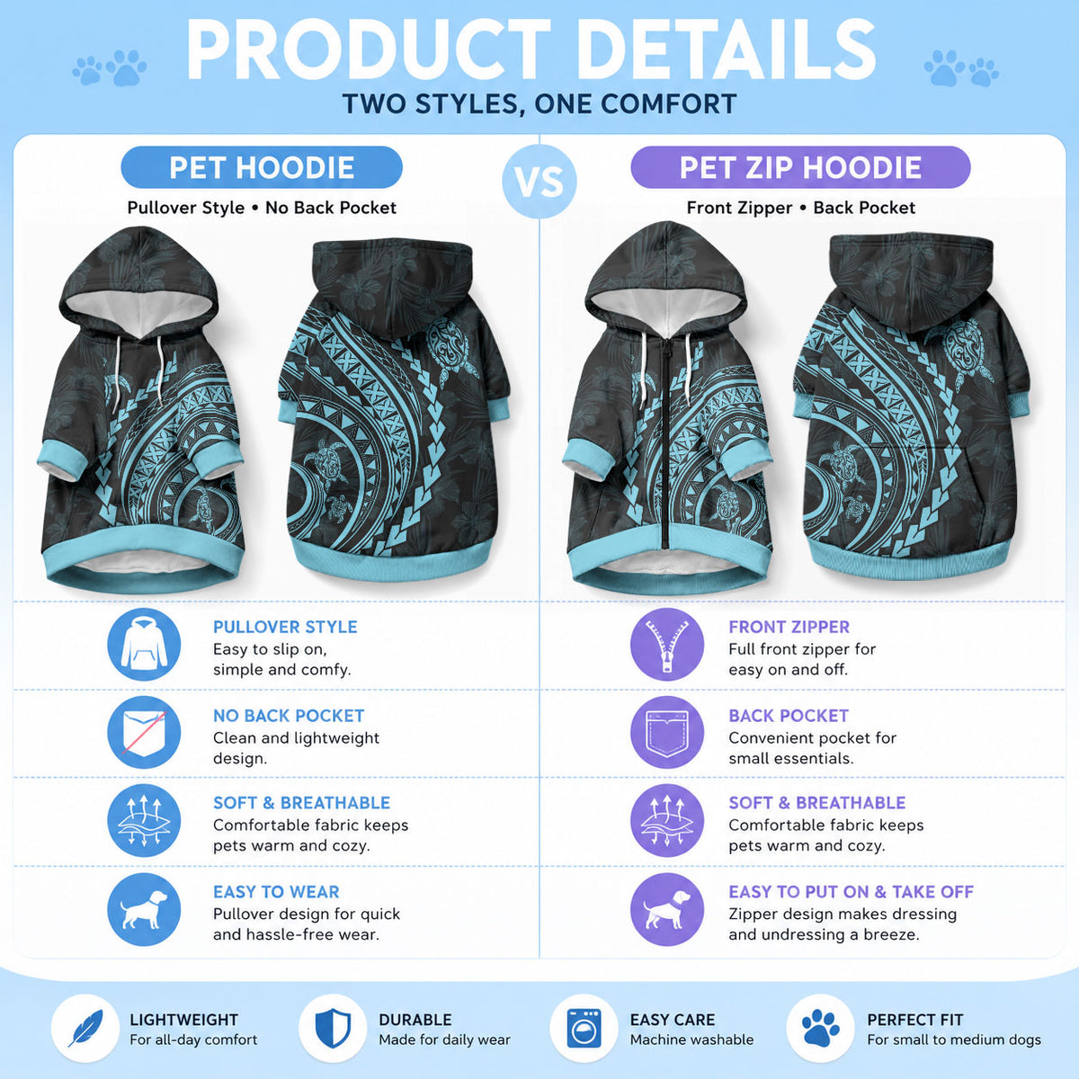 Polynesian Pride Pet Hoodie Turtle Hibiscus Luxury Style - Aquamarine LT7 - Polynesian Pride
