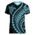 Polynesian Pride Women V Neck T Shirt Turtle Hibiscus Luxury Style - Aquamarine LT7 Female Aquamarine - Polynesian Pride