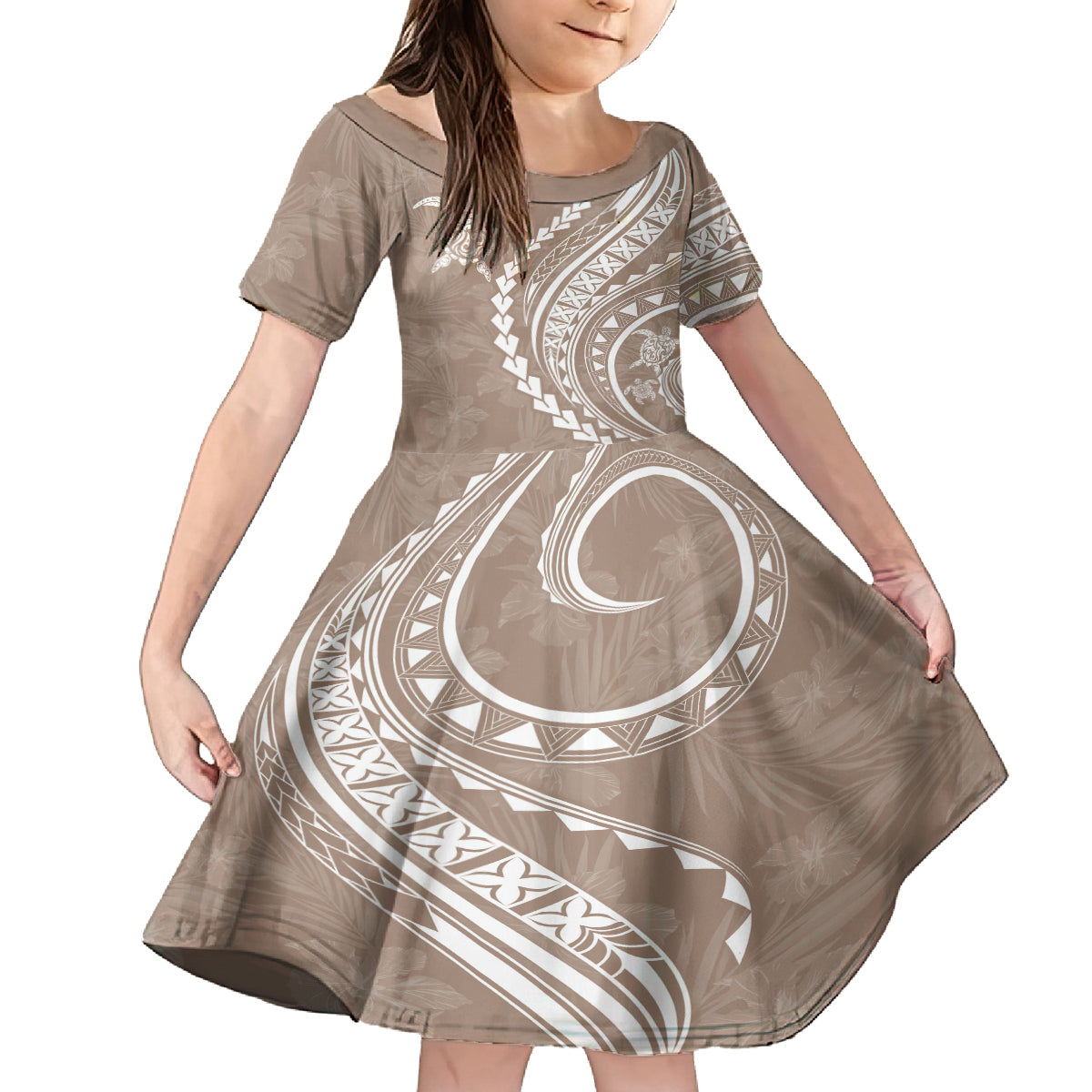 Hawaii Family Matching Outfits Polynesian Pride Summer Maxi Dress And Shirt Family Set Clothes Turtle Hibiscus Luxury Style - Beige LT7 Daughter's Dress Beige - Polynesian Pride