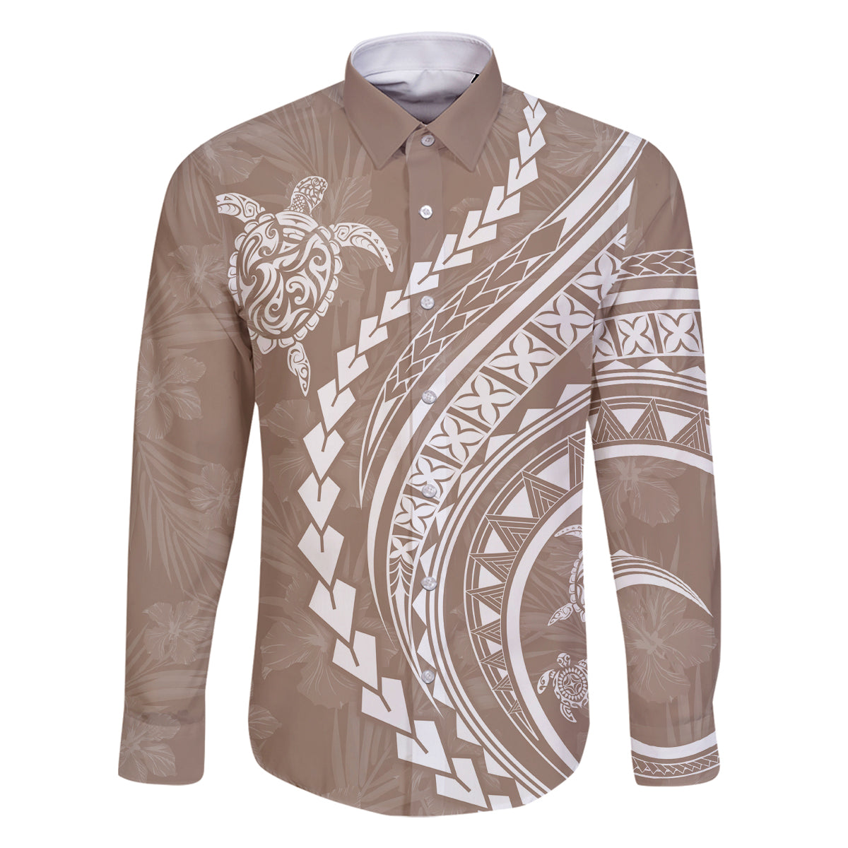 Hawaii Family Matching Outfits Polynesian Pride Summer Maxi Dress And Shirt Family Set Clothes Turtle Hibiscus Luxury Style - Beige LT7 Dad's Shirt - Long Sleeve Beige - Polynesian Pride