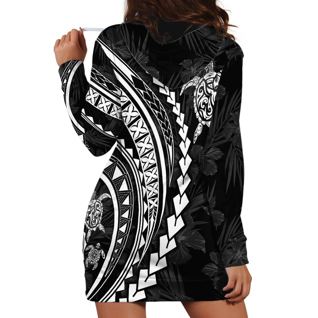 Polynesian Pride Hoodie Dress Turtle Hibiscus Luxury Style - Black LT7 - Polynesian Pride