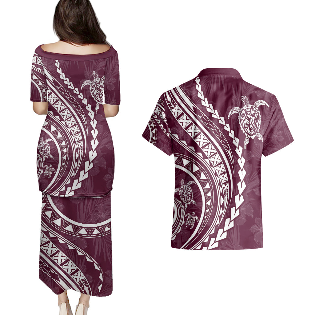 Polynesian Pride Couples Matching Puletasi Dress and Hawaiian Shirt Turtle Hibiscus Luxury Style - Champagne LT7 - Polynesian Pride