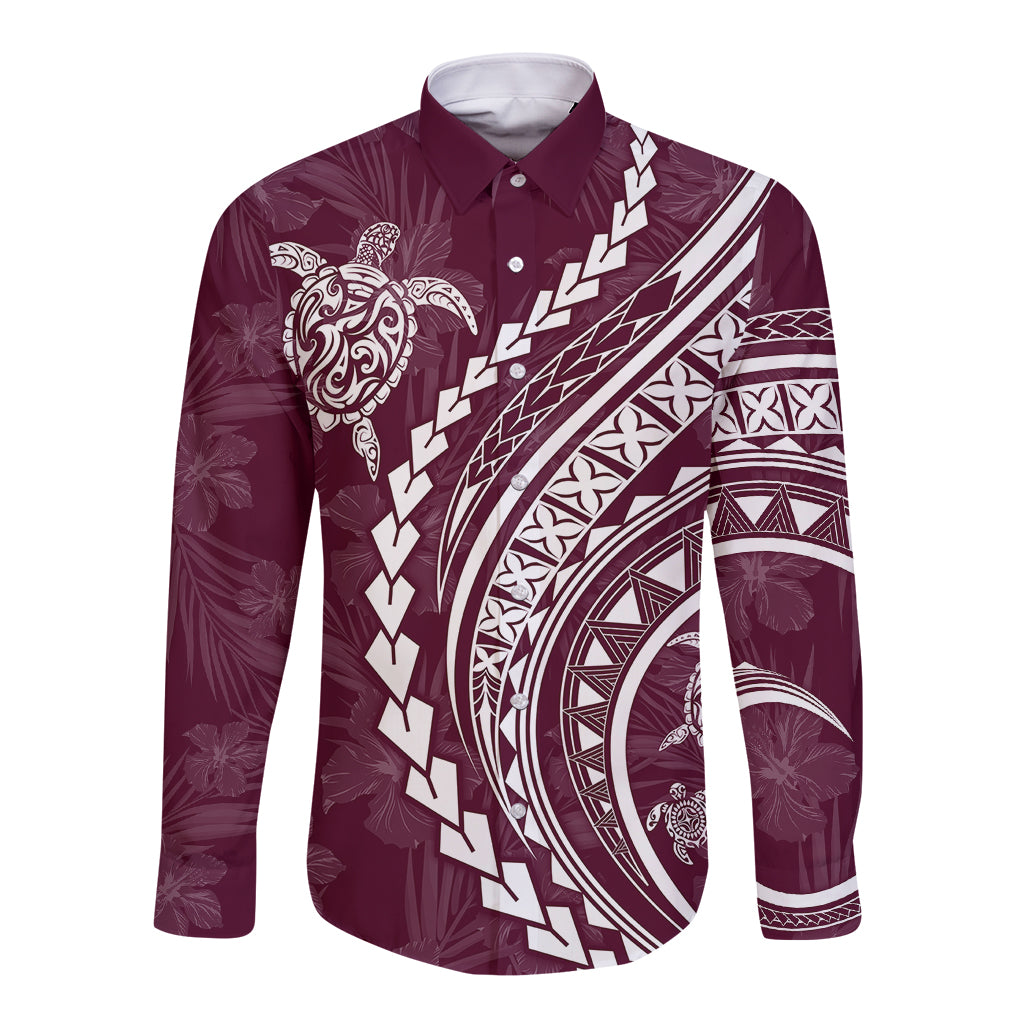 Polynesian Pride Long Sleeve Button Shirt Turtle Hibiscus Luxury Style - Champagne LT7 Unisex Champagne - Polynesian Pride