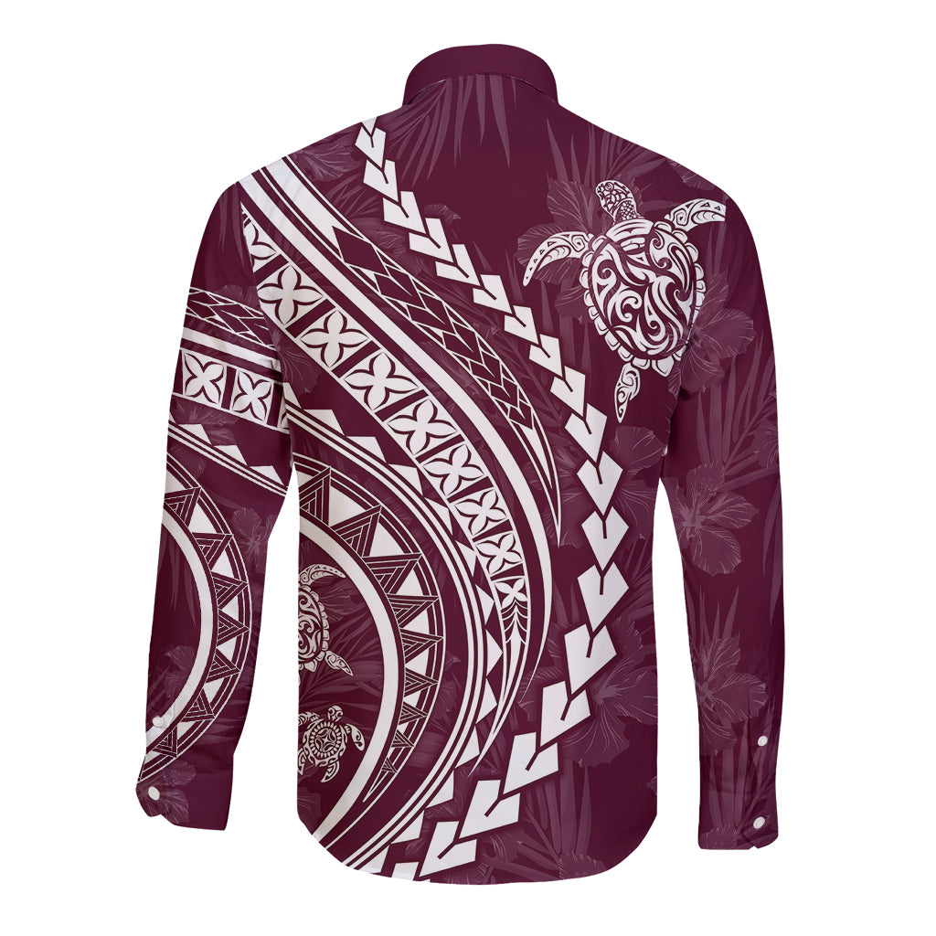 Polynesian Pride Long Sleeve Button Shirt Turtle Hibiscus Luxury Style - Champagne LT7 - Polynesian Pride