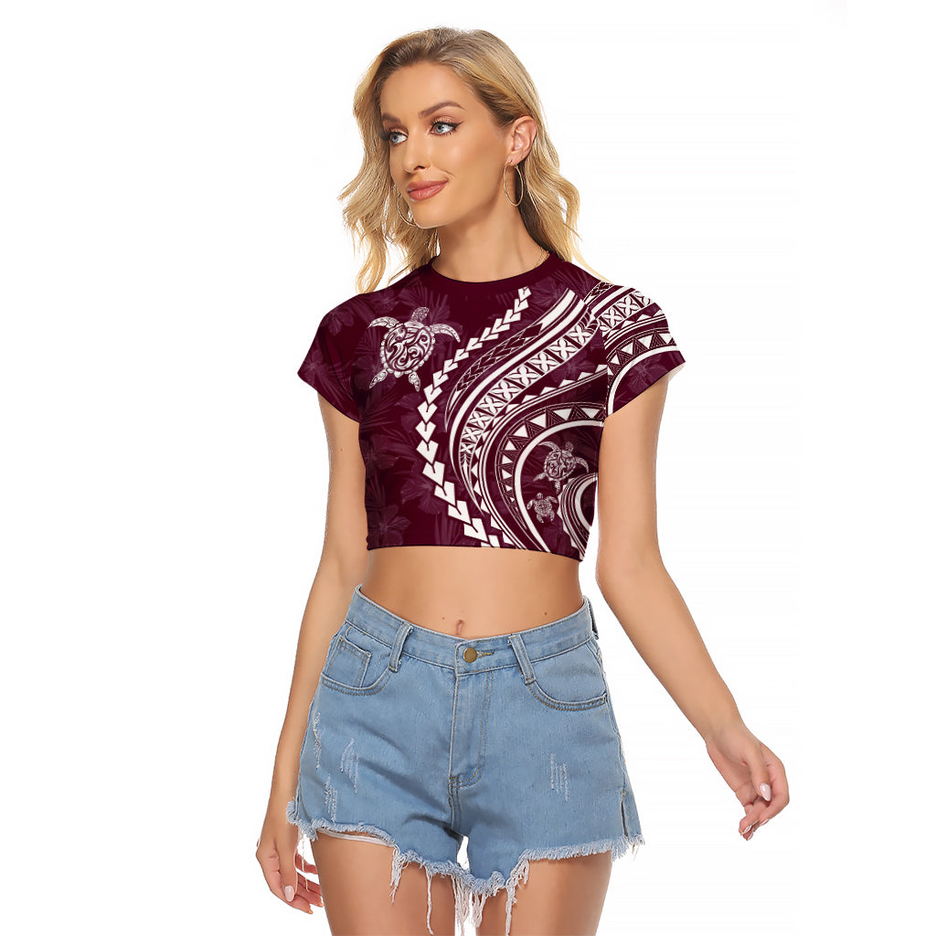 Polynesian Pride Raglan Cropped T Shirt Turtle Hibiscus Luxury Style - Champagne LT7 Female Champagne - Polynesian Pride