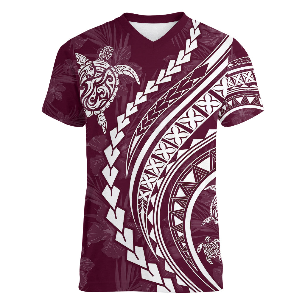 Polynesian Pride Women V Neck T Shirt Turtle Hibiscus Luxury Style - Champagne LT7 Female Champagne - Polynesian Pride