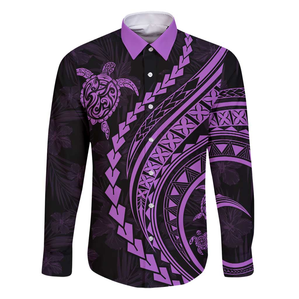 Hawaii Family Matching Outfits Polynesian Pride Summer Maxi Dress And Shirt Family Set Clothes Turtle Hibiscus Luxury Style - Lilac LT7 Dad's Shirt - Long Sleeve Purple - Polynesian Pride