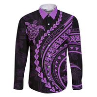 Hawaii Family Matching Outfits Polynesian Pride Summer Maxi Dress And Shirt Family Set Clothes Turtle Hibiscus Luxury Style - Lilac LT7 Dad's Shirt - Long Sleeve Purple - Polynesian Pride