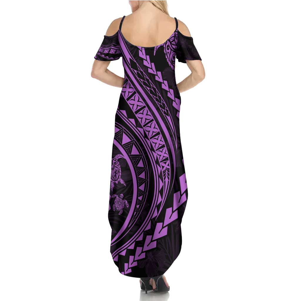 Hawaii Family Matching Outfits Polynesian Pride Summer Maxi Dress And Shirt Family Set Clothes Turtle Hibiscus Luxury Style - Lilac LT7 - Polynesian Pride