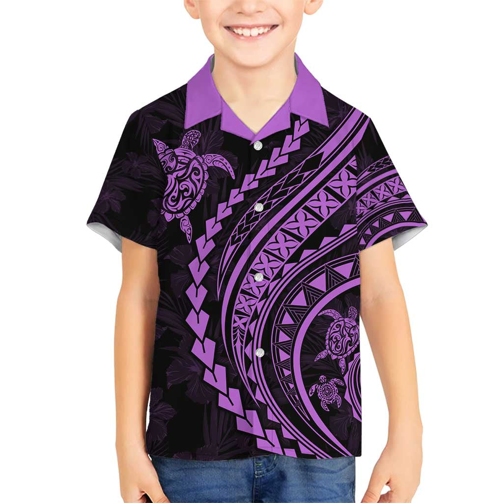 Hawaii Family Matching Outfits Polynesian Pride Summer Maxi Dress And Shirt Family Set Clothes Turtle Hibiscus Luxury Style - Lilac LT7 Son's Shirt Purple - Polynesian Pride