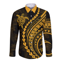 Polynesian Pride Long Sleeve Button Shirt Turtle Hibiscus Luxury Style - Merigold LT7 Unisex Merigold - Polynesian Pride