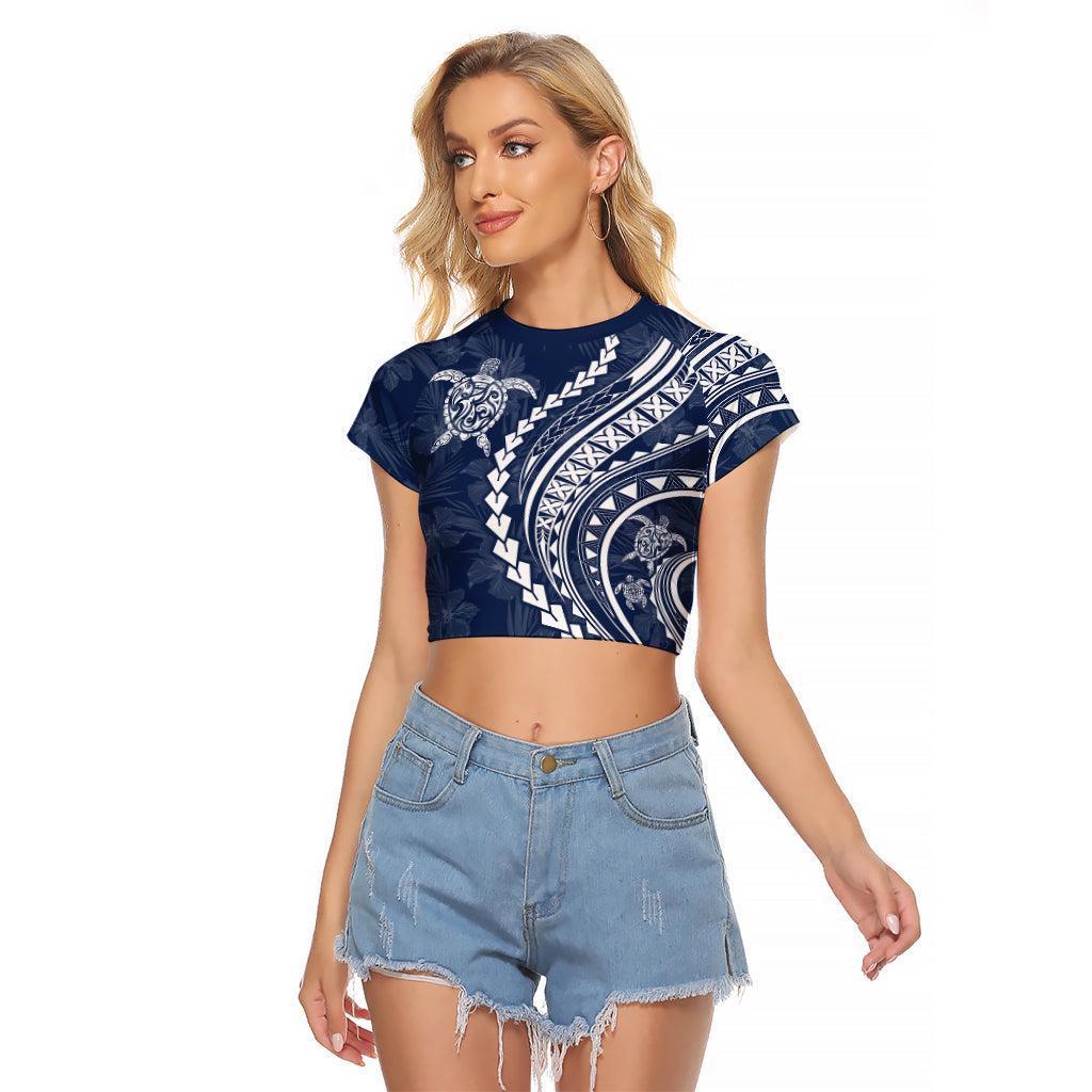 Polynesian Pride Raglan Cropped T Shirt Turtle Hibiscus Luxury Style - Navy LT7 Female Navy - Polynesian Pride