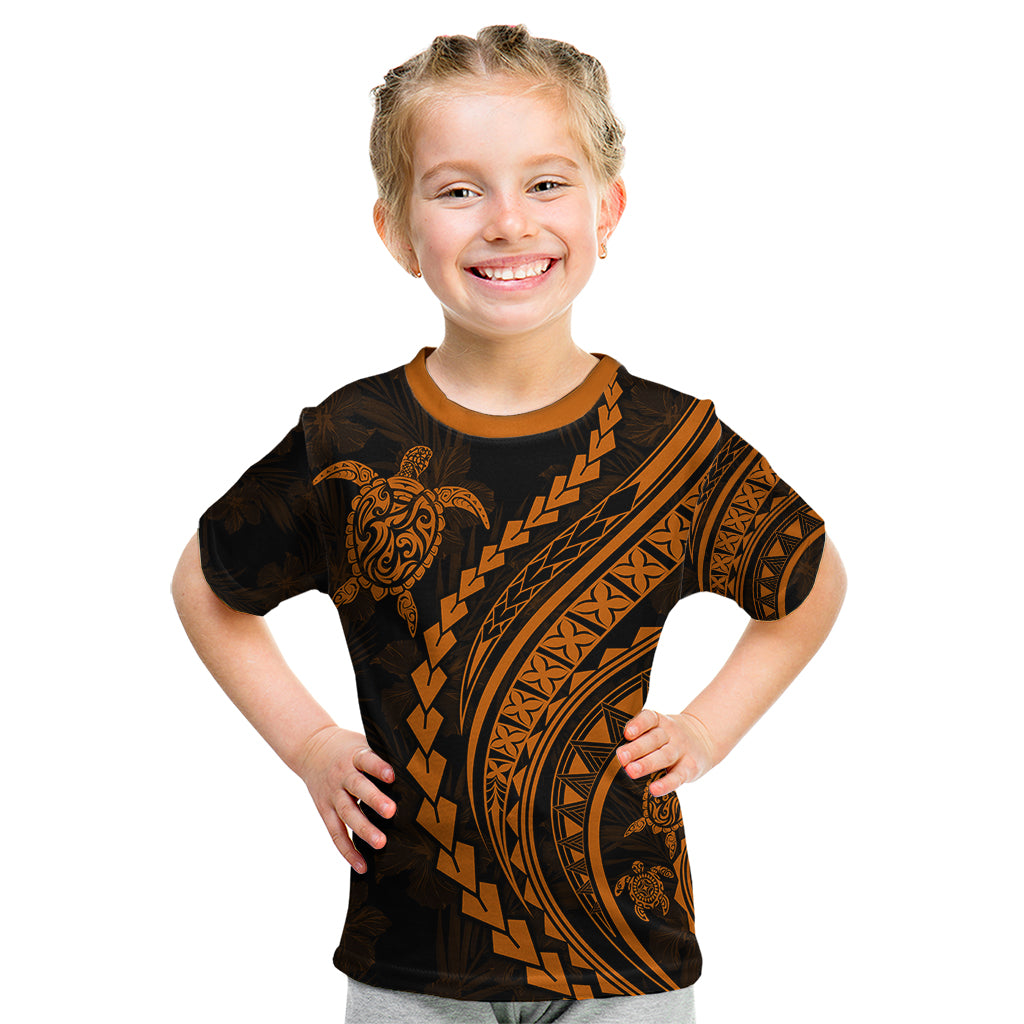 Polynesian Pride Kid T Shirt Turtle Hibiscus Luxury Style - Orange LT7 Orange - Polynesian Pride