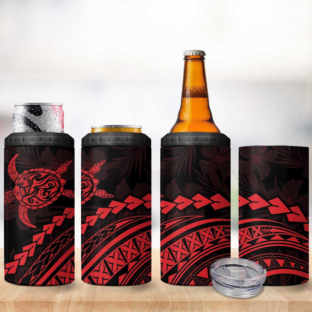 Polynesian Pride 4 in 1 Can Cooler Tumbler Turtle Hibiscus Luxury Style - Rose