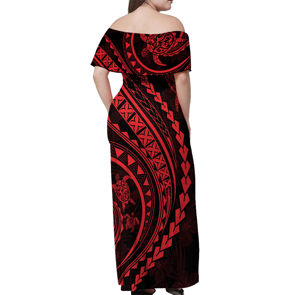Polynesian Pride Off Shoulder Maxi Dress Turtle Hibiscus Luxury Style - Rose LT7 - Polynesian Pride