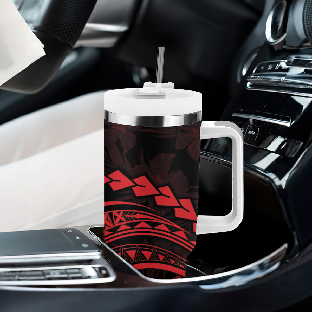 Polynesian Pride Tumbler With Handle Turtle Hibiscus Luxury Style - Rose