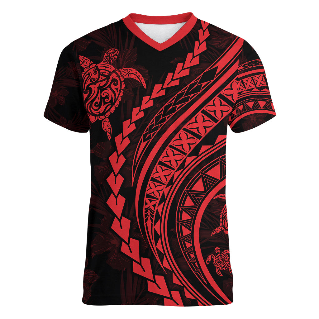 Polynesian Pride Women V Neck T Shirt Turtle Hibiscus Luxury Style - Rose LT7 Female Rose - Polynesian Pride