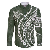 Hawaii Family Matching Outfits Polynesian Pride Off Shoulder Long Sleeve Dress And Shirt Family Set Clothes Turtle Hibiscus Luxury Style - Sage LT7 Dad's Shirt - Long Sleeve Sage Green - Polynesian Pride