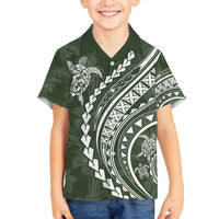 Hawaii Family Matching Outfits Polynesian Pride Off Shoulder Long Sleeve Dress And Shirt Family Set Clothes Turtle Hibiscus Luxury Style - Sage LT7 Son's Shirt Sage Green - Polynesian Pride