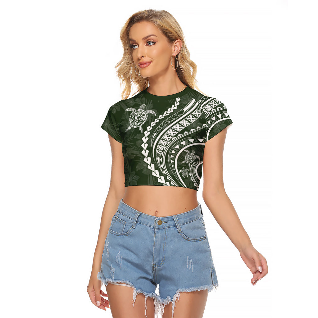 Polynesian Pride Raglan Cropped T Shirt Turtle Hibiscus Luxury Style - Sage LT7 Female Sage - Polynesian Pride