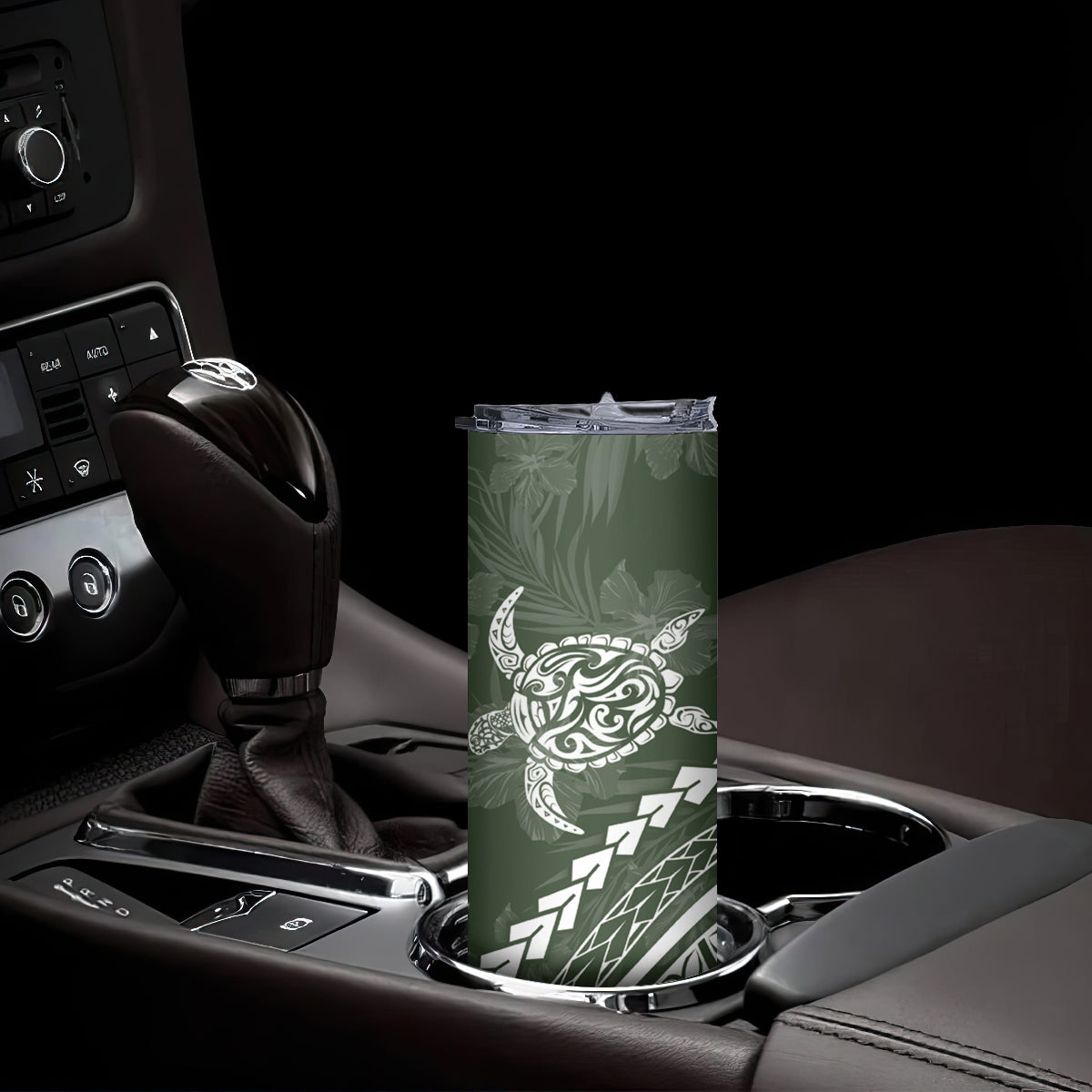 Polynesian Pride Skinny Tumbler Turtle Hibiscus Luxury Style - Sage
