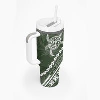 Polynesian Pride Tumbler With Handle Turtle Hibiscus Luxury Style - Sage