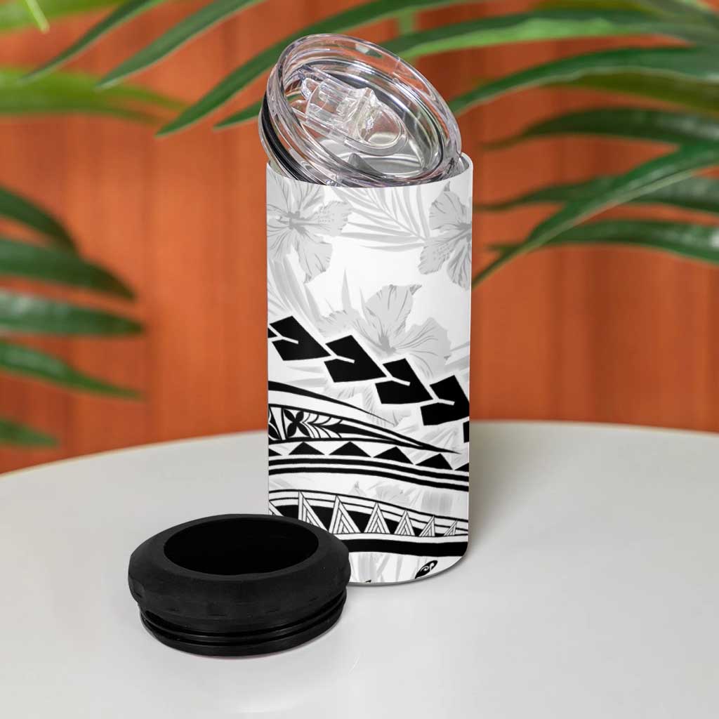 Polynesian Pride 4 in 1 Can Cooler Tumbler Turtle Hibiscus Luxury Style - White