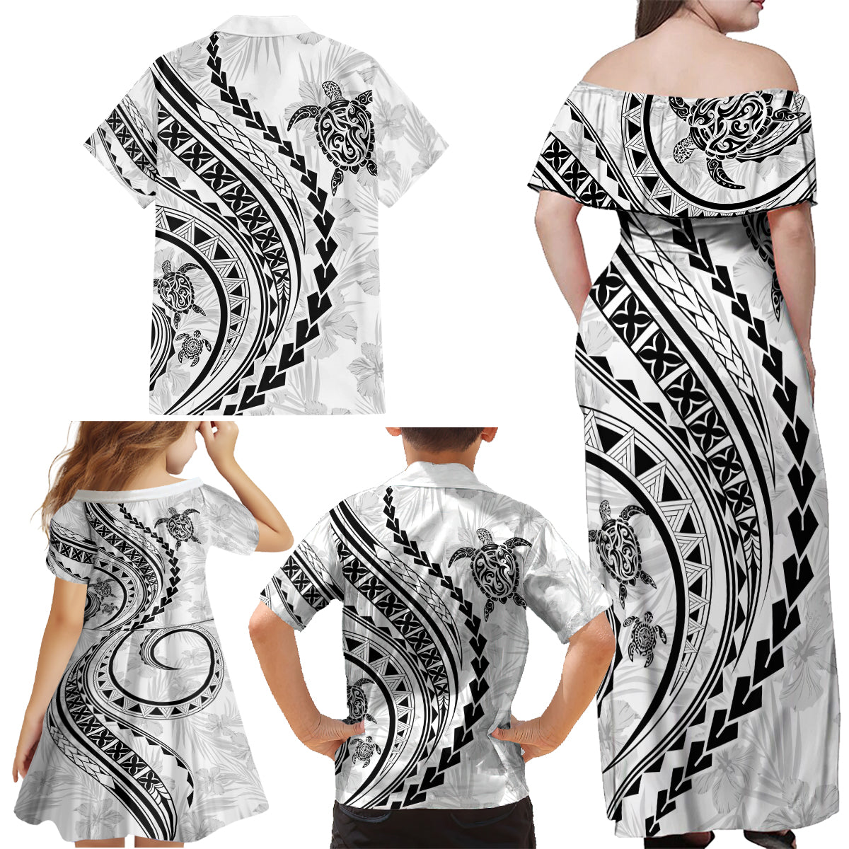 Hawaii Family Matching Outfits Polynesian Pride Off Shoulder Maxi Dress And Shirt Family Set Clothes Turtle Hibiscus Luxury Style - White LT7 - Polynesian Pride