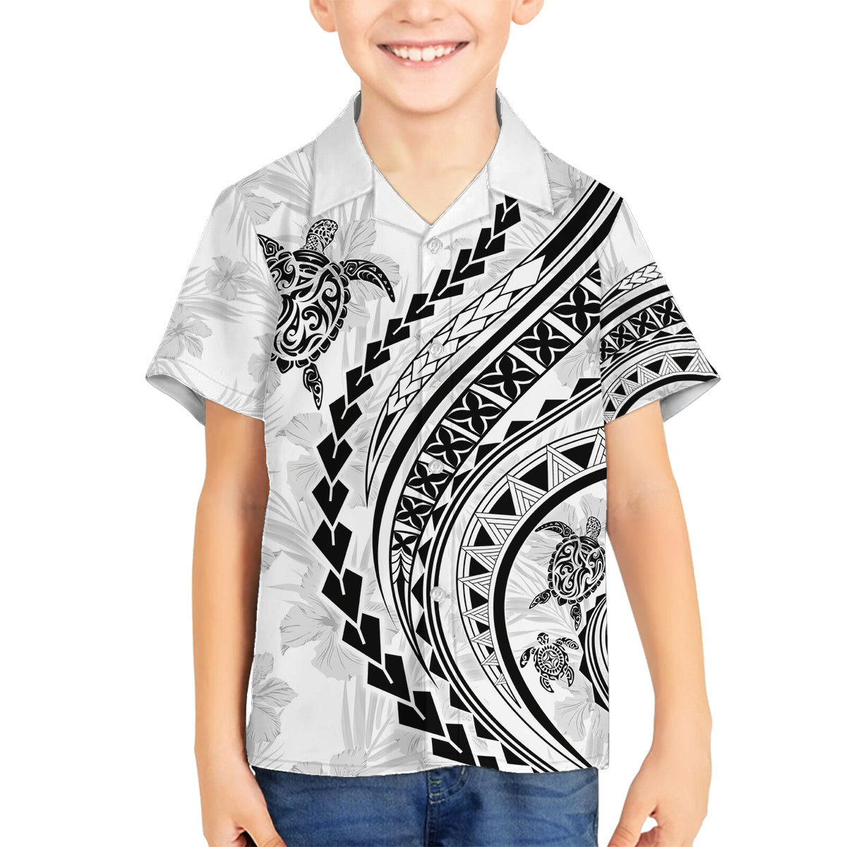 Hawaii Family Matching Outfits Polynesian Pride Off Shoulder Maxi Dress And Shirt Family Set Clothes Turtle Hibiscus Luxury Style - White LT7 Son's Shirt White - Polynesian Pride