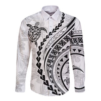 Polynesian Pride Long Sleeve Button Shirt Turtle Hibiscus Luxury Style - White LT7 Unisex White - Polynesian Pride