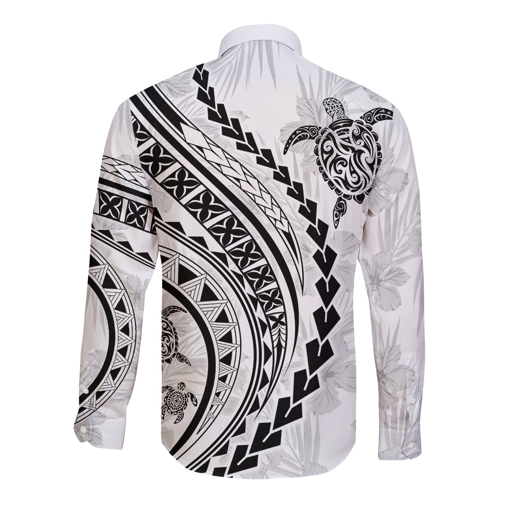 Polynesian Pride Long Sleeve Button Shirt Turtle Hibiscus Luxury Style - White LT7 - Polynesian Pride