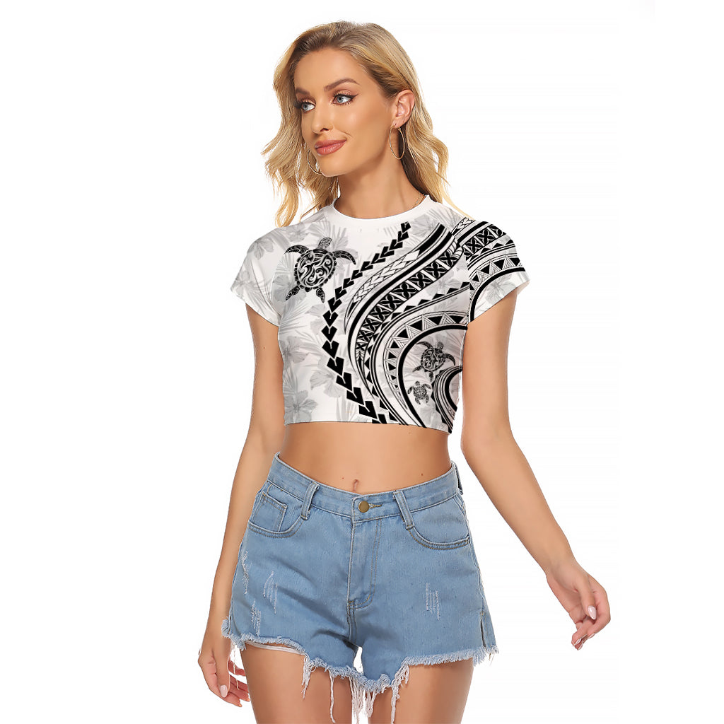 Polynesian Pride Raglan Cropped T Shirt Turtle Hibiscus Luxury Style - White LT7 Female White - Polynesian Pride