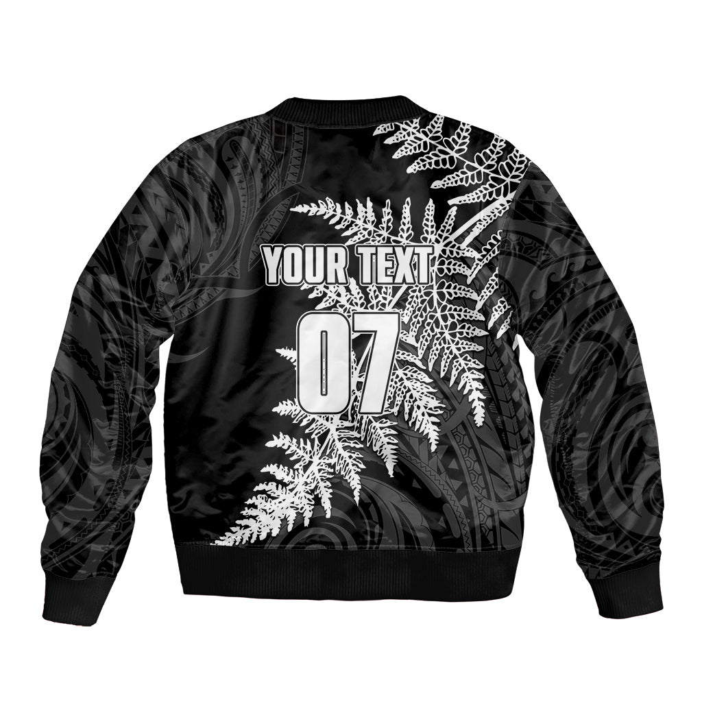 Personalised New Zealand Rugby Sleeve Zip Bomber Jacket World Cup 2023 Silver Fern Champions LT7 - Polynesian Pride