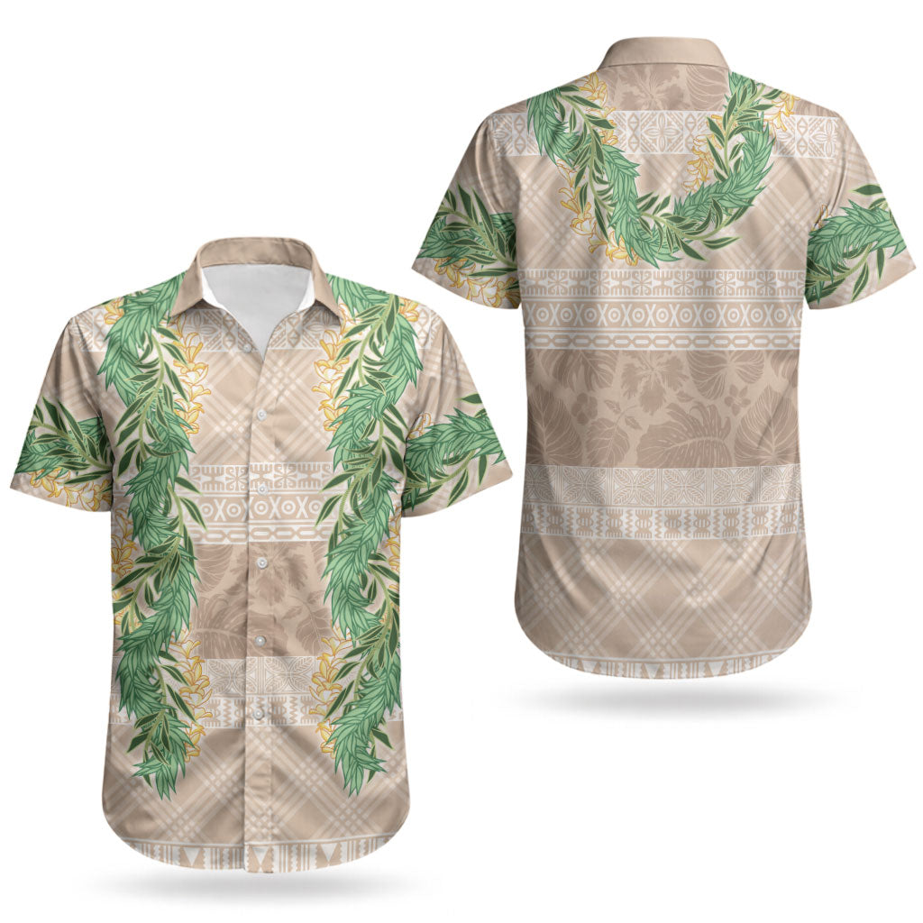 Hawai'i Paniolo Maile Twisted Lei Couples Matching Long Sleeve Bodycon Dress and Hawaiian Shirt Almond Brown LT7 - Polynesian Pride