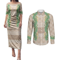 Hawai'i Paniolo Maile Twisted Lei Couples Matching Puletasi and Long Sleeve Button Shirt Almond Brown LT7 Brown - Polynesian Pride