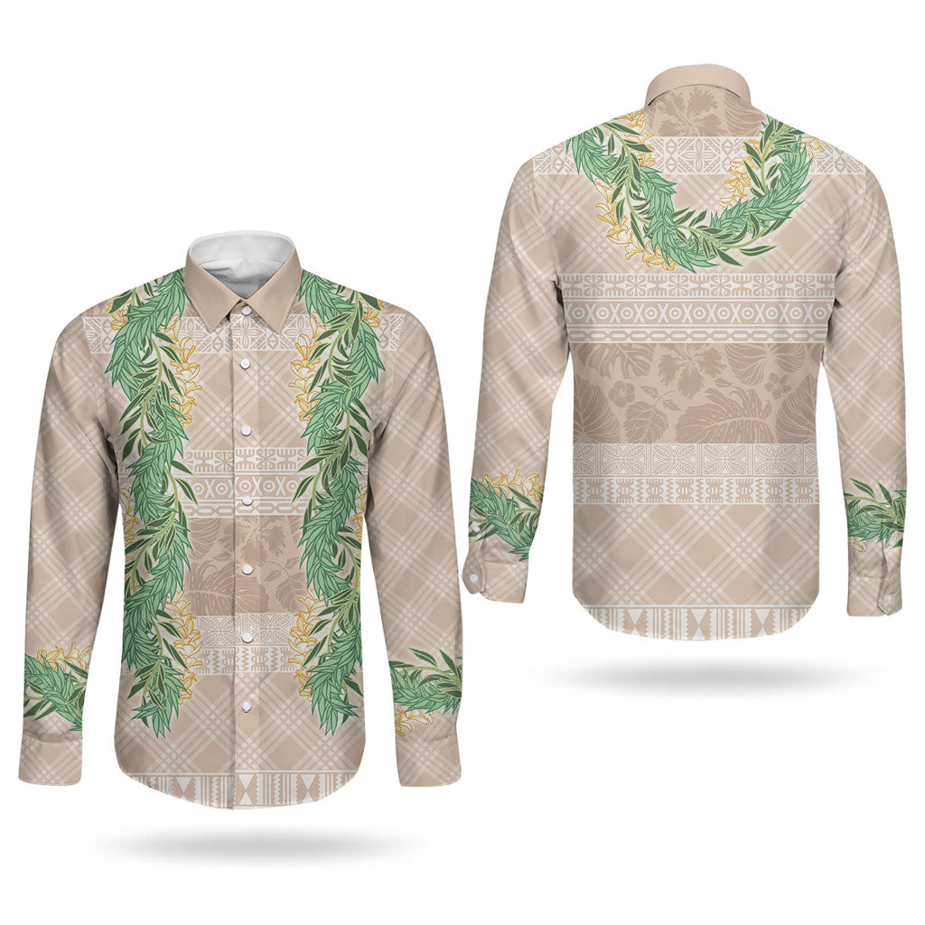 Hawai'i Paniolo Maile Twisted Lei Couples Matching Puletasi and Long Sleeve Button Shirt Almond Brown LT7 - Polynesian Pride