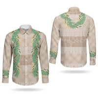 Hawai'i Paniolo Maile Twisted Lei Couples Matching Puletasi and Long Sleeve Button Shirt Almond Brown LT7 - Polynesian Pride