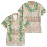 Hawai'i Paniolo Maile Twisted Lei Family Matching Off Shoulder Maxi Dress and Hawaiian Shirt Almond Brown LT7 Dad's Shirt - Short Sleeve Brown - Polynesian Pride