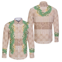 Hawai'i Paniolo Maile Twisted Lei Family Matching Off Shoulder Maxi Dress and Hawaiian Shirt Almond Brown LT7 Dad's Shirt - Long Sleeve Brown - Polynesian Pride