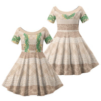 Hawai'i Paniolo Maile Twisted Lei Family Matching Off Shoulder Maxi Dress and Hawaiian Shirt Almond Brown LT7 Daughter's Dress Brown - Polynesian Pride