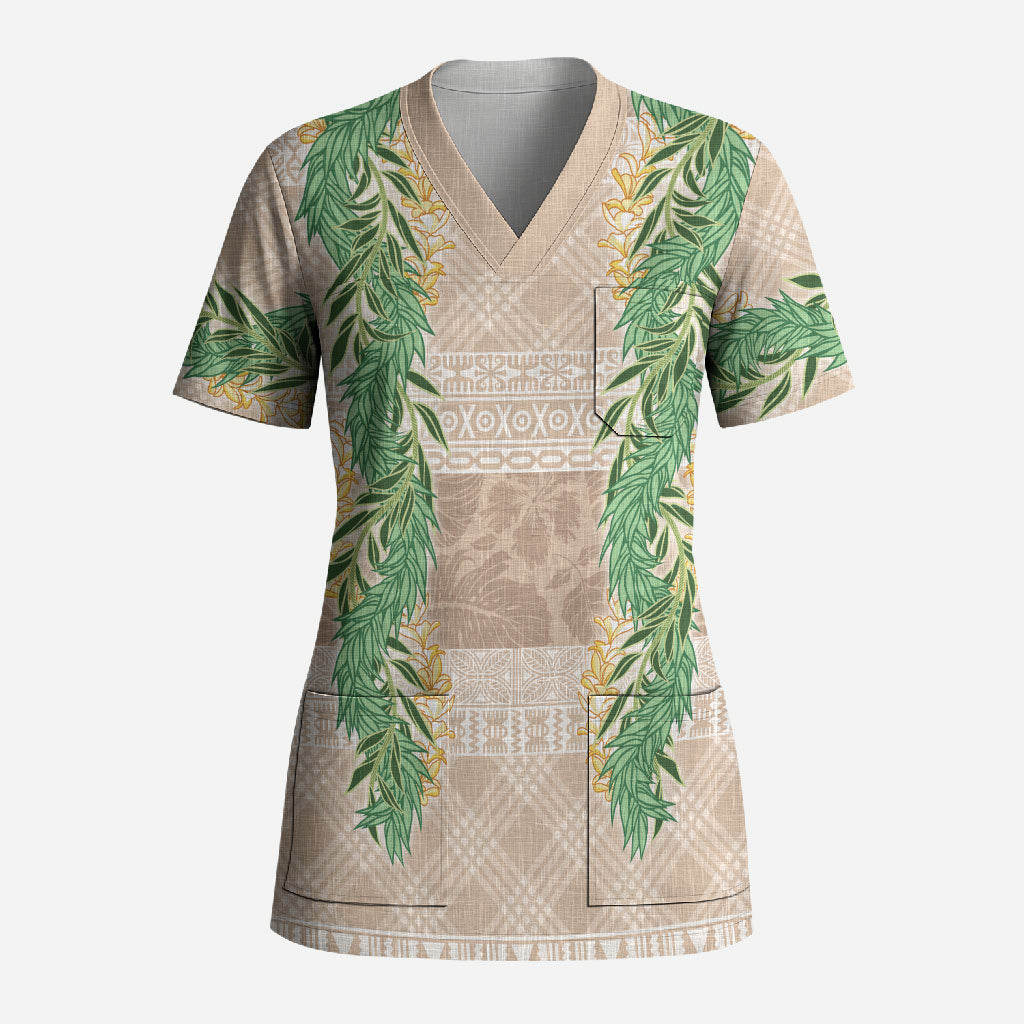 Hawai'i Paniolo Maile Twisted Lei Scrub Top Almond Brown