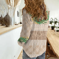 Hawai'i Paniolo Maile Twisted Lei Women Casual Shirt Almond Brown LT7 - Polynesian Pride