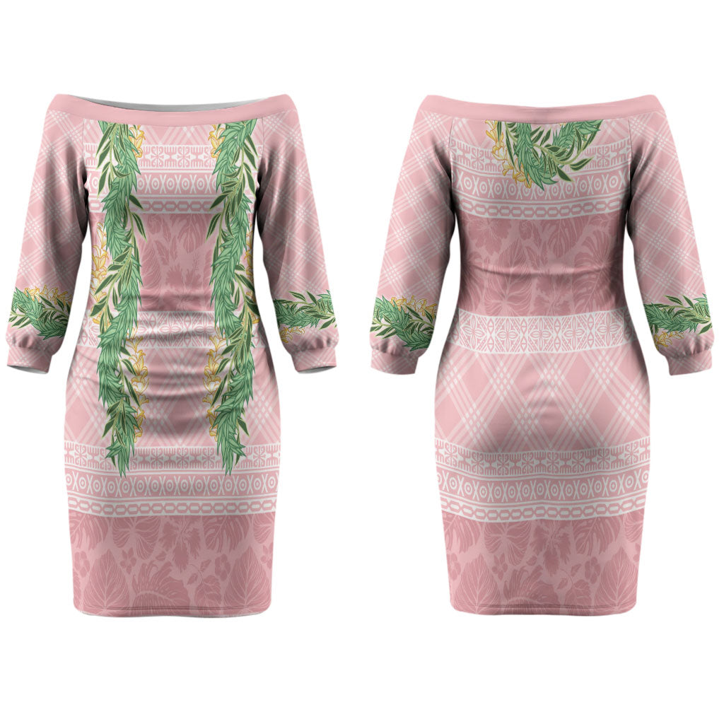Hawai'i Paniolo Maile Twisted Lei Couples Matching Off The Shoulder Long Sleeve Dress and Hawaiian Shirt Dusty Rose LT7 - Polynesian Pride