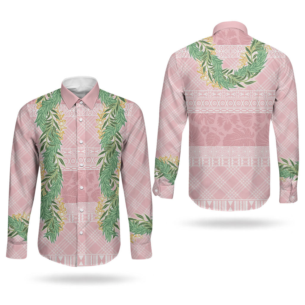 Hawai'i Paniolo Maile Twisted Lei Couples Matching Puletasi and Long Sleeve Button Shirt Dusty Rose LT7 - Polynesian Pride