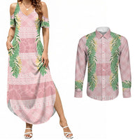 Hawai'i Paniolo Maile Twisted Lei Couples Matching Summer Maxi Dress and Long Sleeve Button Shirt Dusty Rose LT7 Dusty Rose - Polynesian Pride