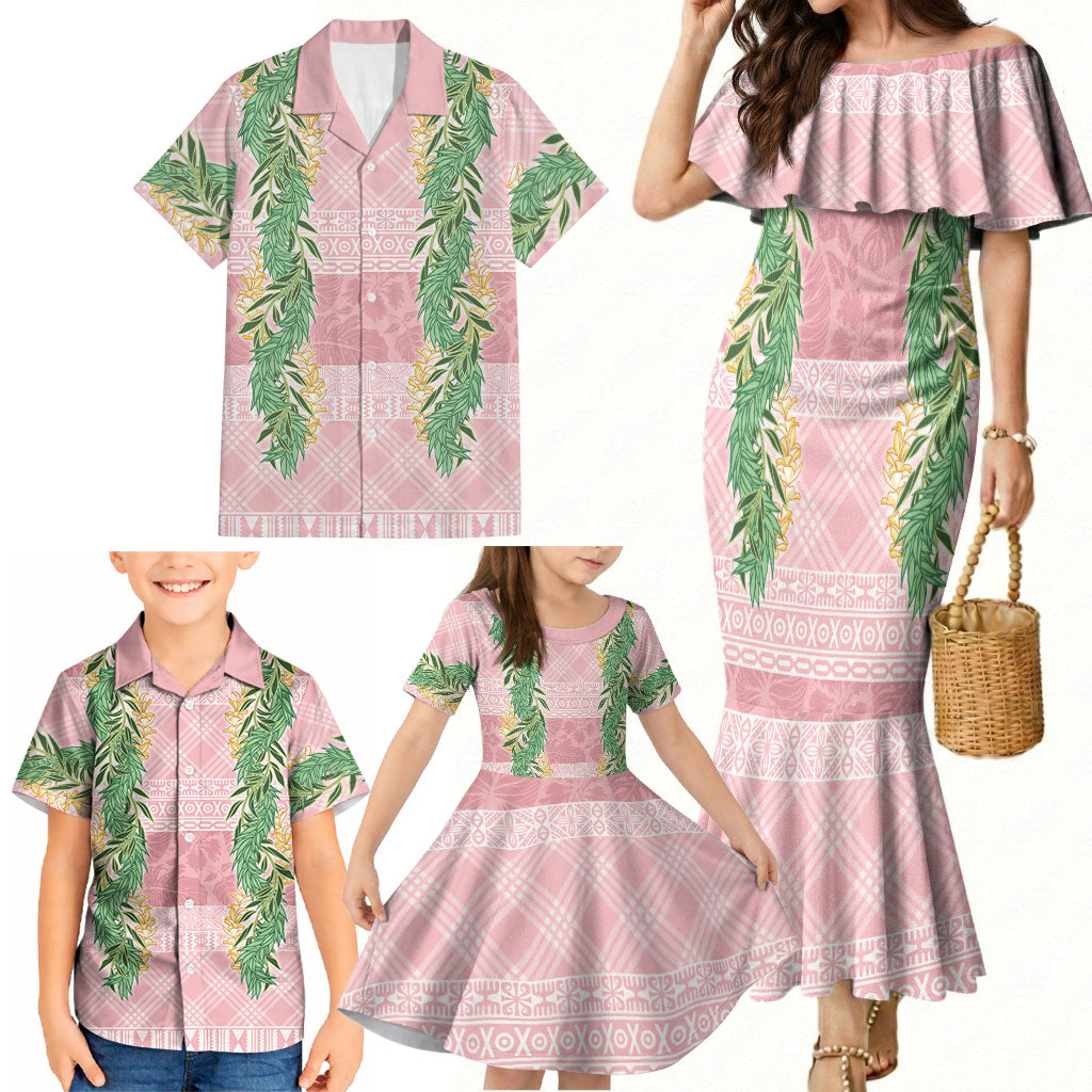 Hawai'i Paniolo Maile Twisted Lei Family Matching Mermaid Dress and Hawaiian Shirt Dusty Rose LT7 - Polynesian Pride