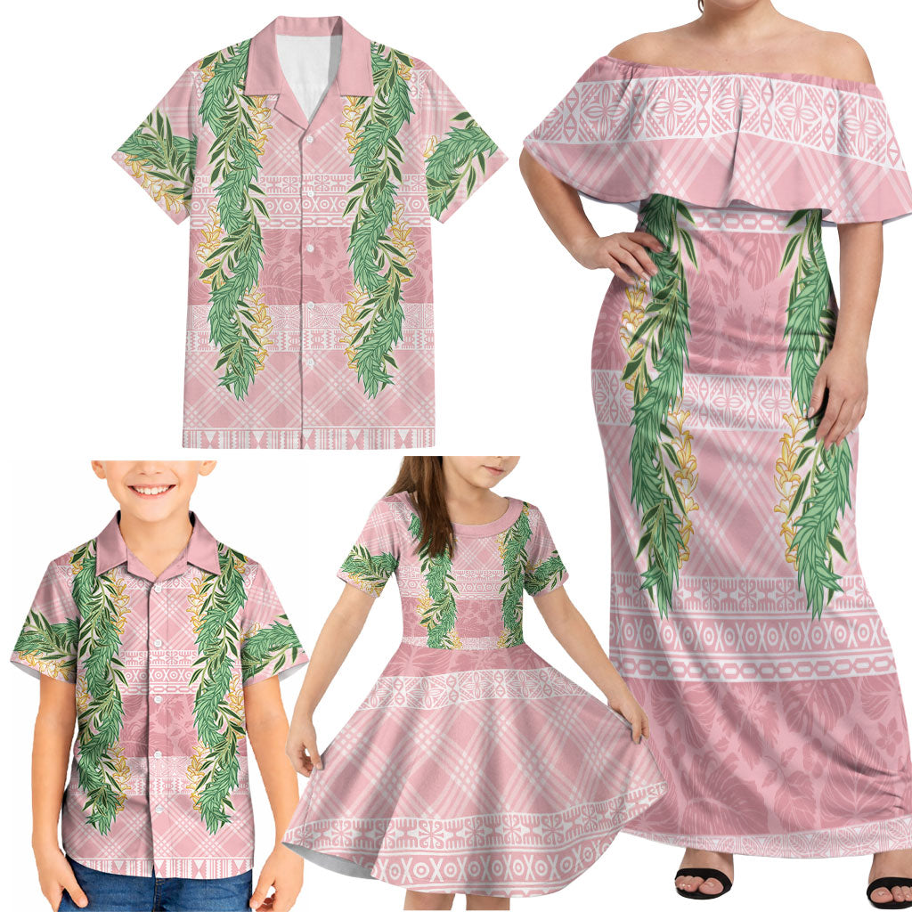 Hawai'i Paniolo Maile Twisted Lei Family Matching Off Shoulder Maxi Dress and Hawaiian Shirt Dusty Rose LT7 - Polynesian Pride