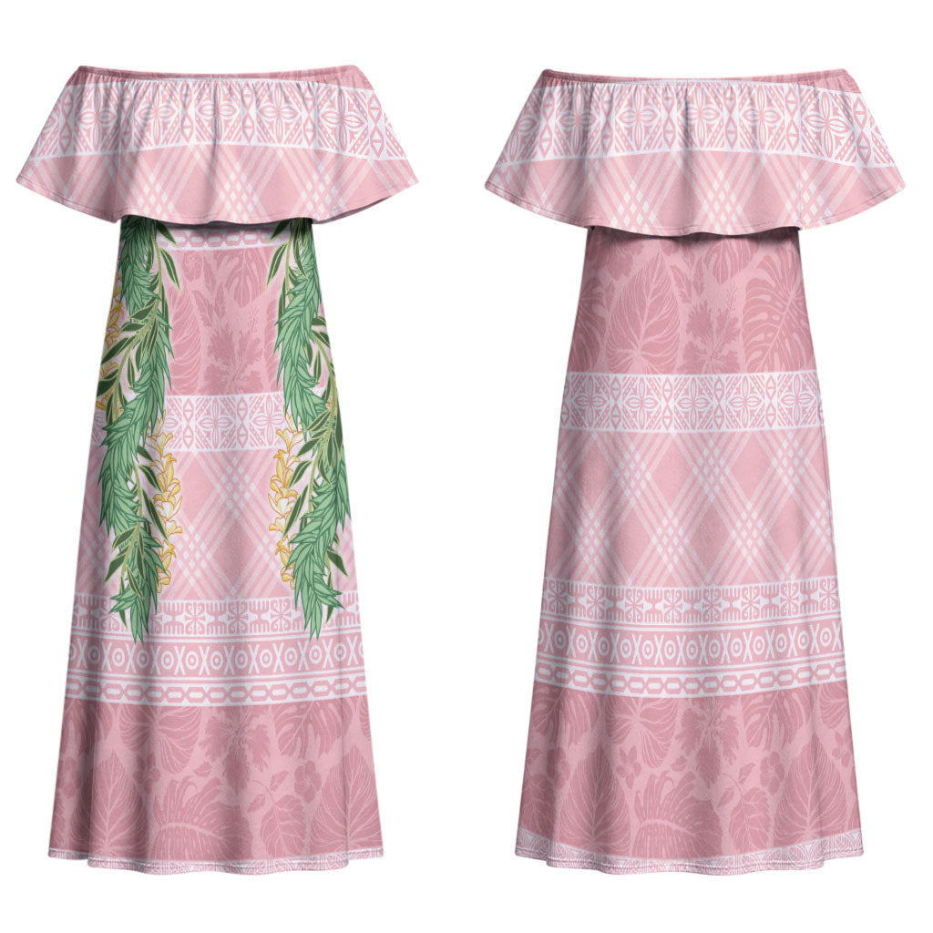 Hawai'i Paniolo Maile Twisted Lei Family Matching Off Shoulder Maxi Dress and Hawaiian Shirt Dusty Rose LT7 Mom's Dress Dusty Rose - Polynesian Pride