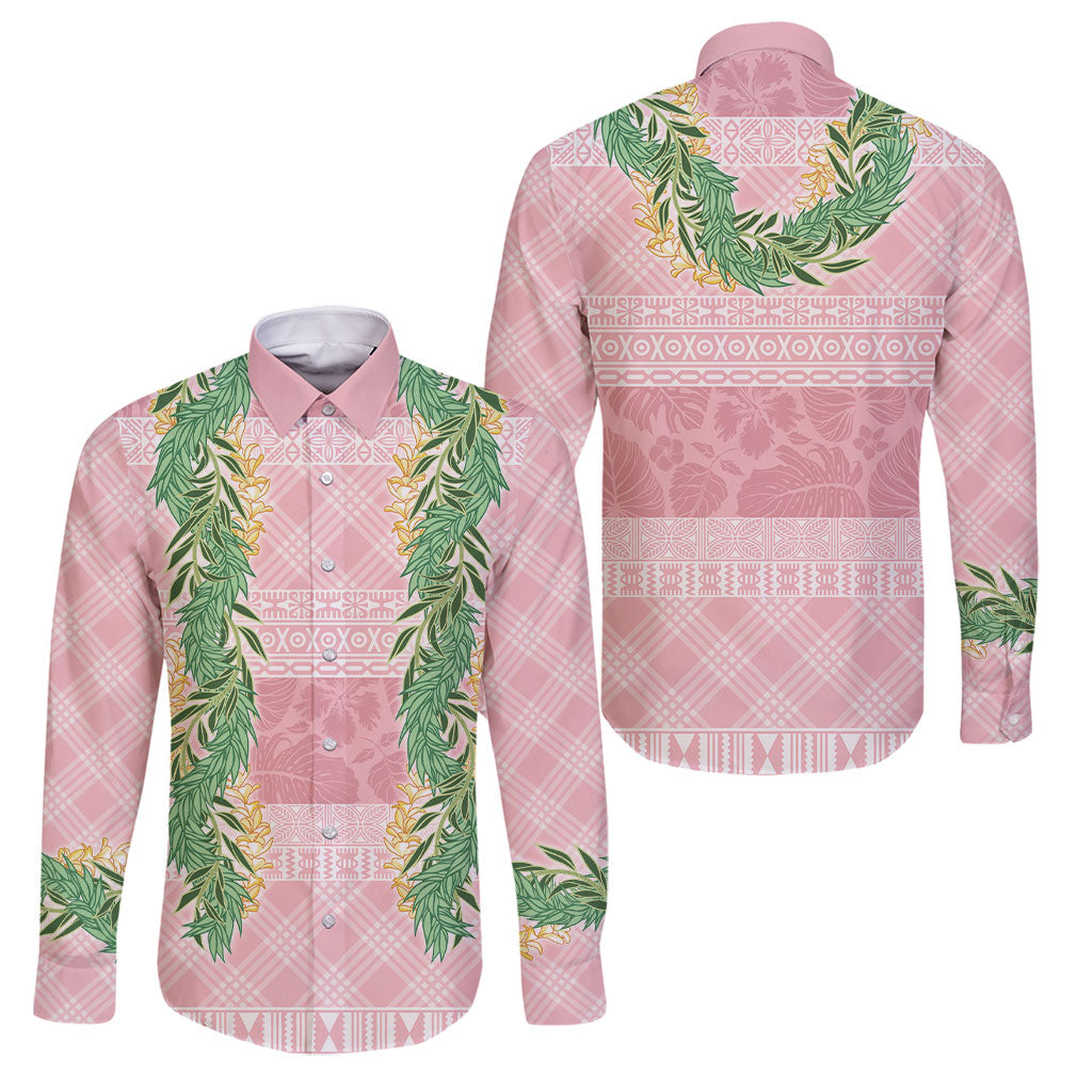 Hawai'i Paniolo Maile Twisted Lei Family Matching Off Shoulder Maxi Dress and Hawaiian Shirt Dusty Rose LT7 Dad's Shirt - Long Sleeve Dusty Rose - Polynesian Pride