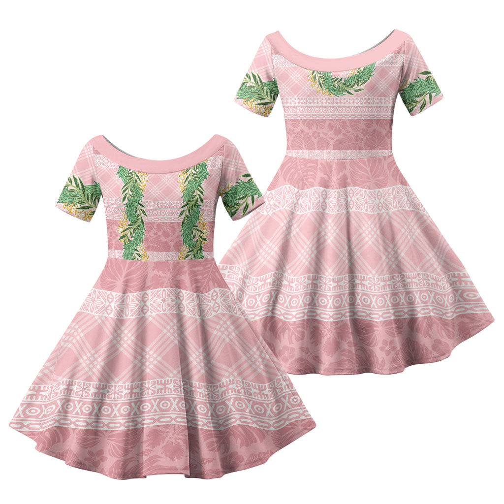 Hawai'i Paniolo Maile Twisted Lei Family Matching Off Shoulder Maxi Dress and Hawaiian Shirt Dusty Rose LT7 Daughter's Dress Dusty Rose - Polynesian Pride
